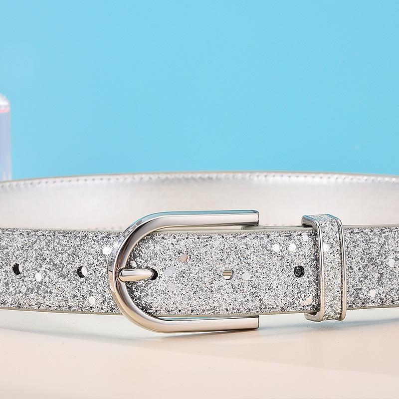 Women'S Belt, Gold Imitation Leather Decorative Pu Leather Women'S Belt Tide