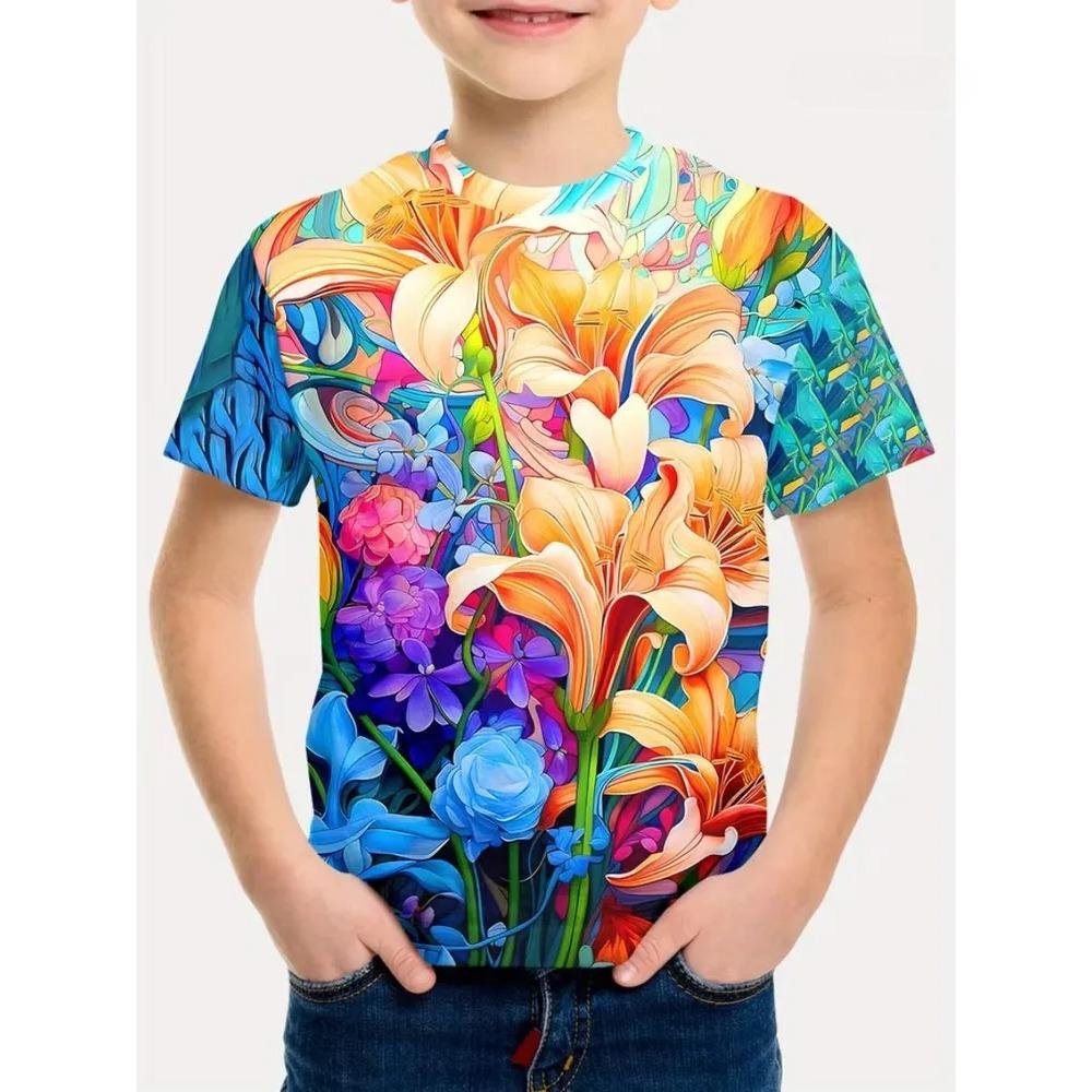 Summer Children's Short Sleeved T-shirt Fashionable Colorful Cartoon Animals 3d Printing Soft Comfortable Breathable Round Neck T-shirt