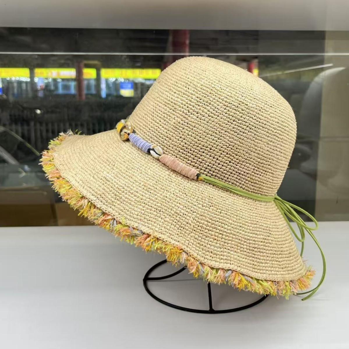 

High-end handmade hook imported raffia anti-ultraviolet sun hat dome basin hat vacation beach straw hat M（55-58cm）