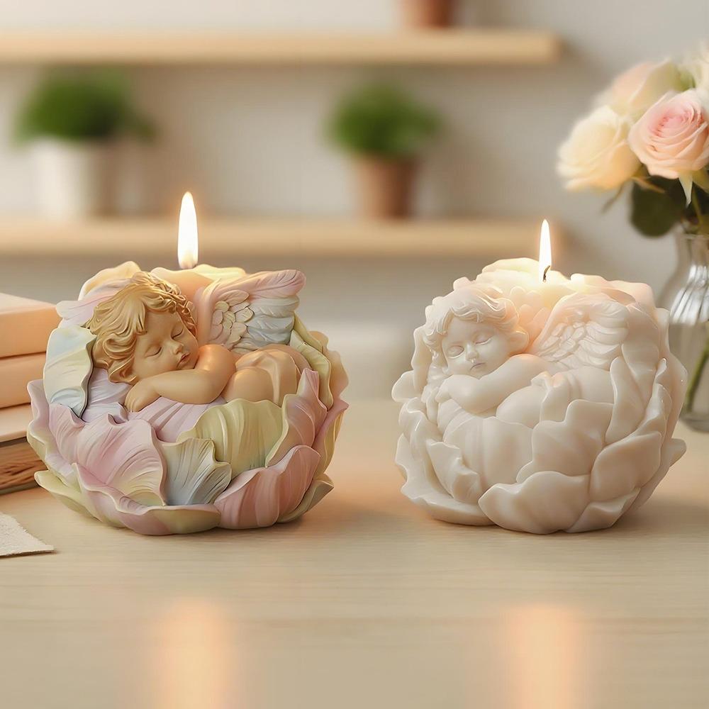 3D Water Lily Angel Candle Mold DIY Lotus Handmade Soap Gypsum Decorative Ornament Silicone Mold