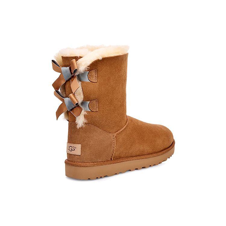 UGG Bailey Bow Ii Shimmer Sheepskin Warm Fashion Bow Mid-Calf Snow Boots Women Boots Brown 1102937-CHE
