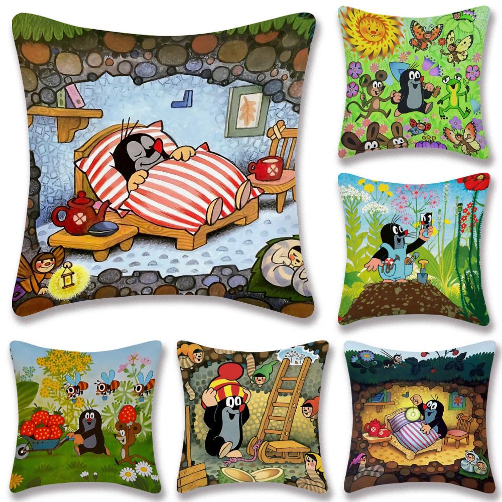 Cartoon Pillow Covers Cartoon Sofa Decorative Home Doublesided Printing Short Plush Cute Cushion The LLittle MMole Cover