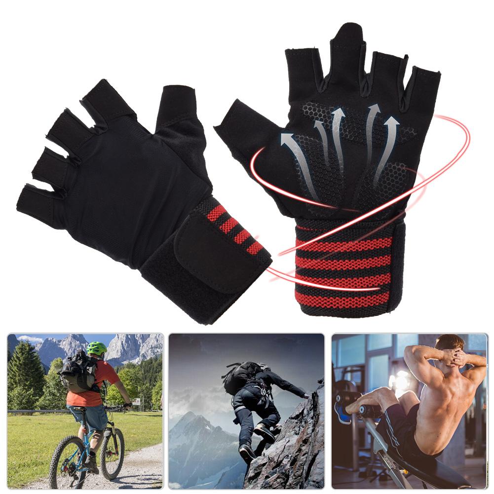 Pár Odolných proti opotřebení Protiskluzových Prodyšných Absorpce potu Volnočasových Fitness Cyklistických Sportovních Rukavic(Červená M )