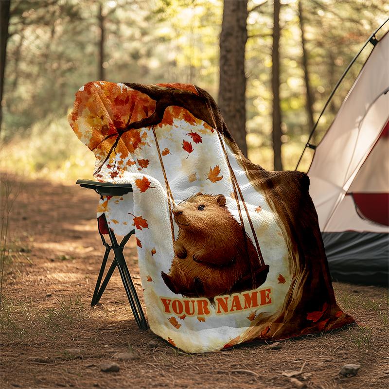 1PC Custom Name Autumnal Quokka outdooor Flannel blankets Patterns Throw Blanket All-Season Soft Gift for Couch, Bed, Camping gifts