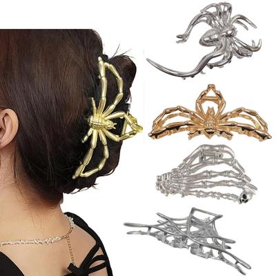 Metal Hair Claw Creative Spider Skeleton Hair Grab Clip Non-Slip Strong Hold Hairpin Halloween Headwear Accessories for Women