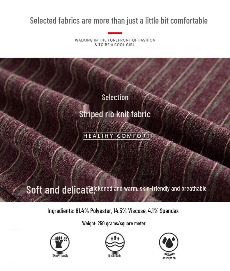 Korean Style Women's Slim Fit Striped Long Sleeve Round Neck T-shirt for Autumn/Winter