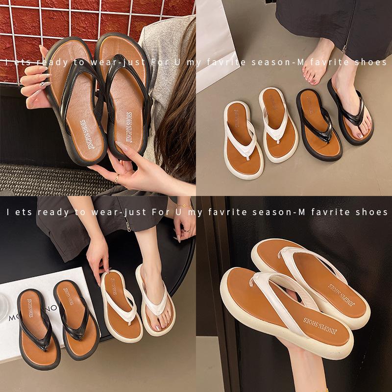 Korean Version of Thick-soled Flip-flops for Women To Wear In the Summer of 2025, New Pinch Sandals, Internet Celebrity Vacation Beach Shoes