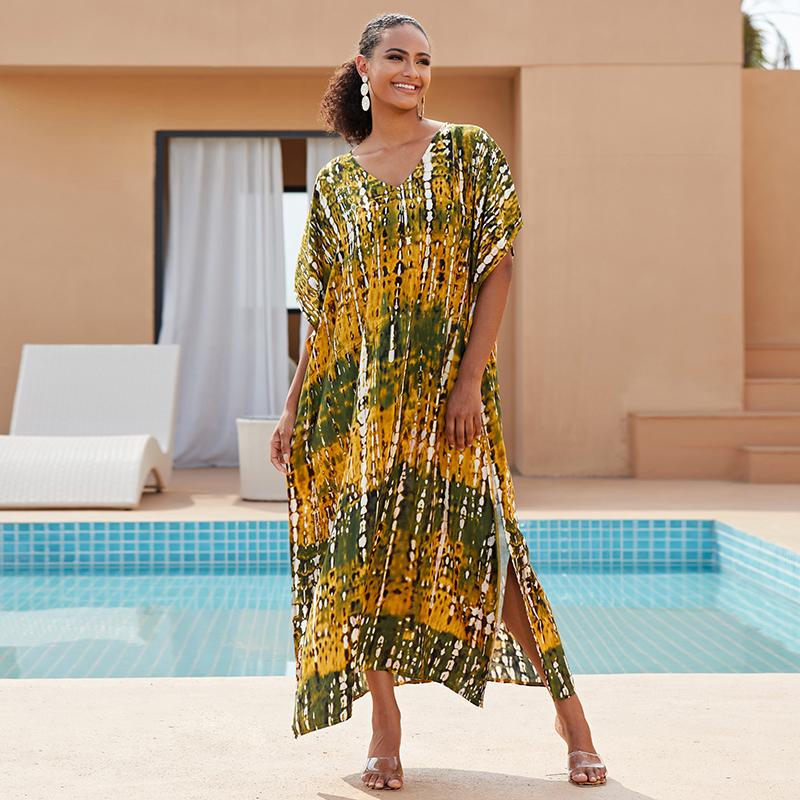 Bohemian Beach Kaftan Dresses for Women Tie Dye Summer Maxi Robe Summer Swimsuit Cover Ups Holiday Bathing Suits Factory Supply Big Sales