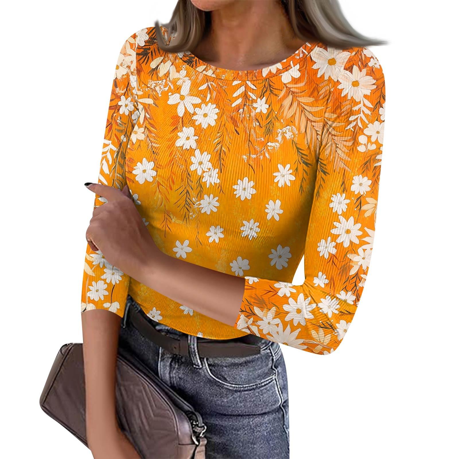 

Женская футболка с зауженным низом, модный повседневный пуловер с круглым вырезом и принтом, топ с семью рукавами M жёлтый