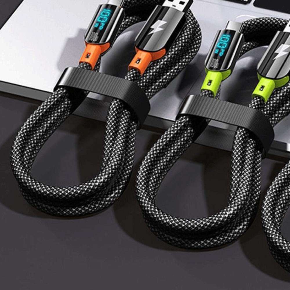 Fashion Digital Display Type C To USB Type C Cable 100W Visible Fast Charge Cable Nylon Woven High Speed Data Cord