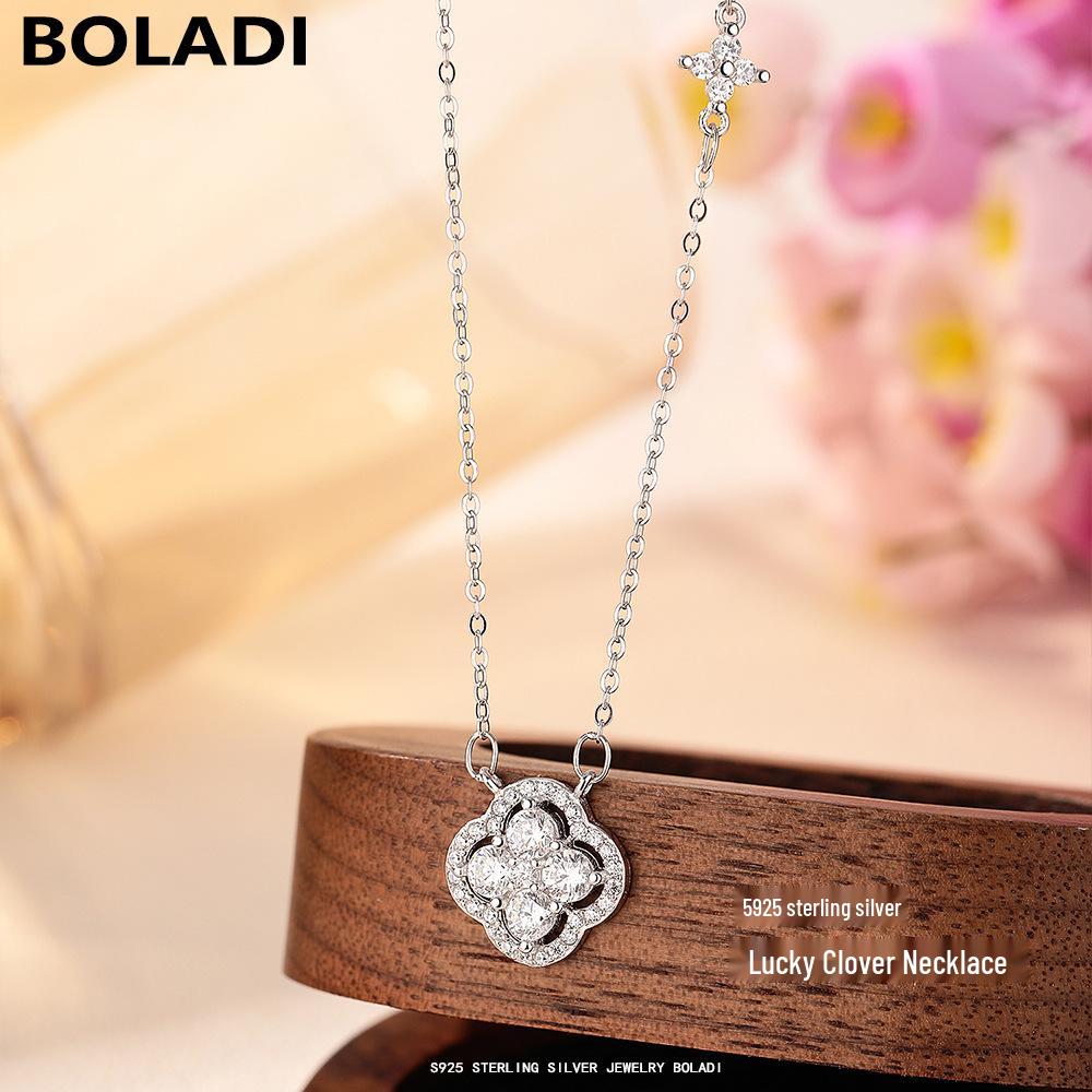Elegant S925 Sterling Silver Four-Leaf Clover Necklace for Women - Luxe Design with Full Diamond Accent