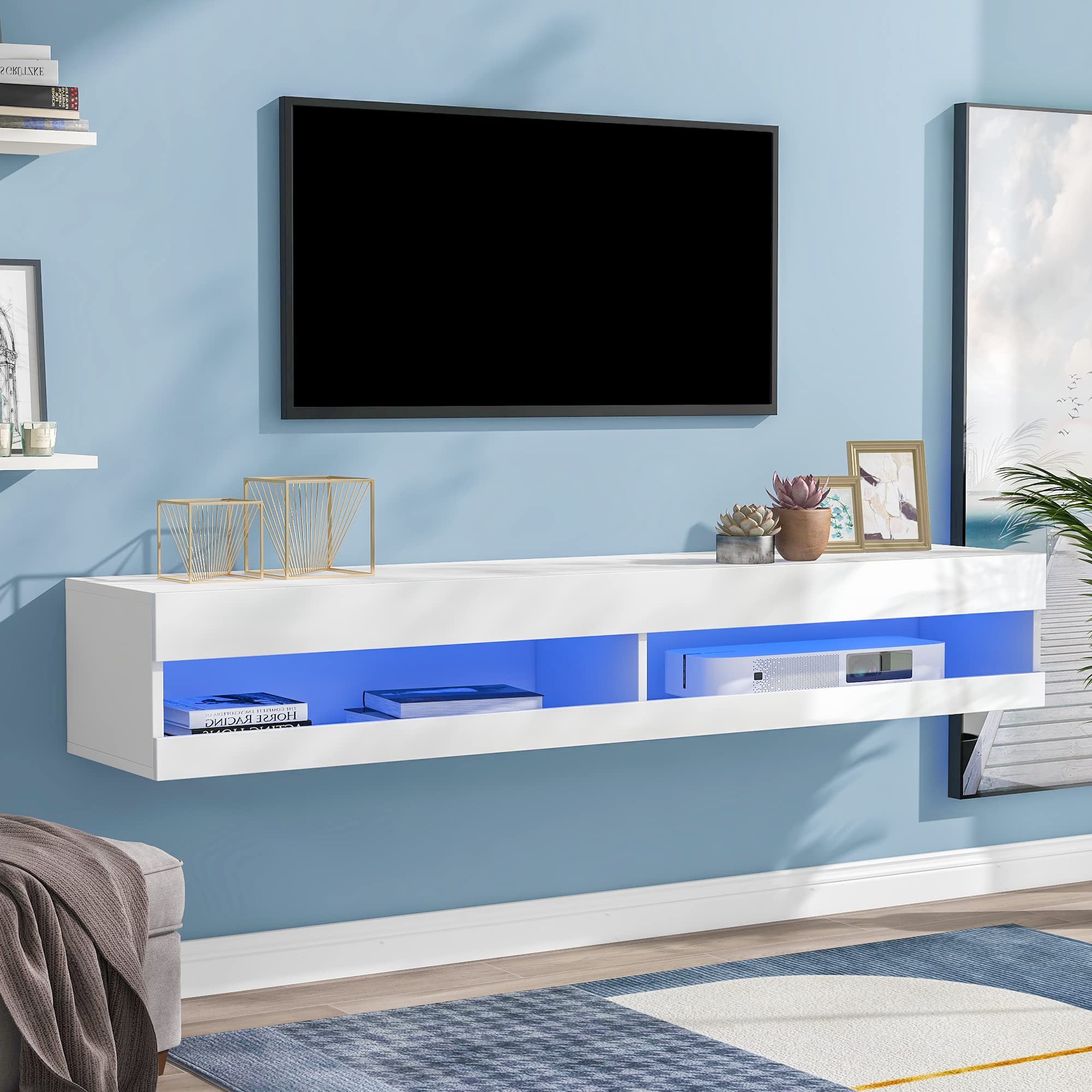 TV zemo plaukts ar LED apgaismojumu