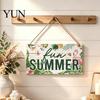 Summer Themed Gifts Wooden Hanging Sign, Beach Theme Welcome Sign Front Door Decor with Rustic Wood Plaque Rope, Colorful Hanger for Seasonal