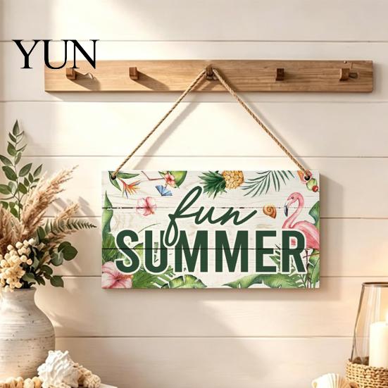 Summer Themed Gifts Wooden Hanging Sign, Beach Theme Welcome Sign Front Door Decor with Rustic Wood Plaque Rope, Colorful Hanger for Seasonal