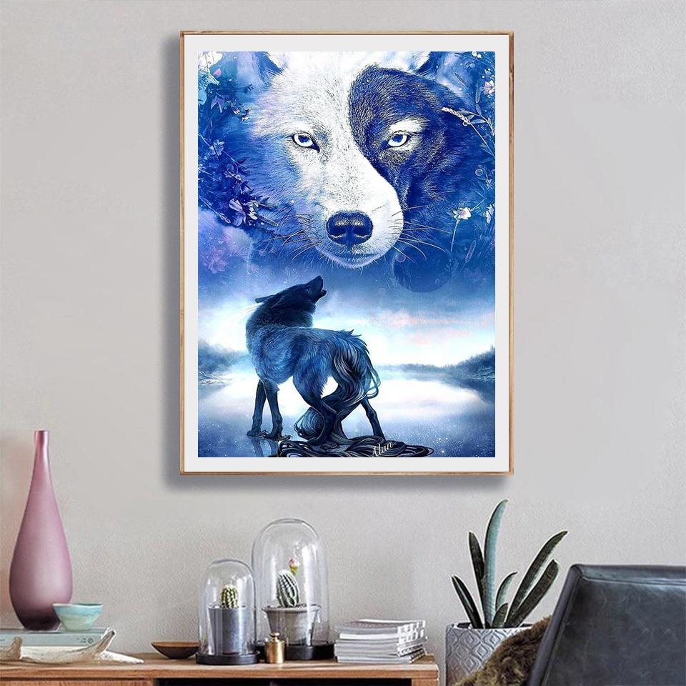 Pełny haft diamentowy Wilk 5D DIY Diament Malarstwo Cross Stitch Mozaika Obraz dżetów Wystrój domu