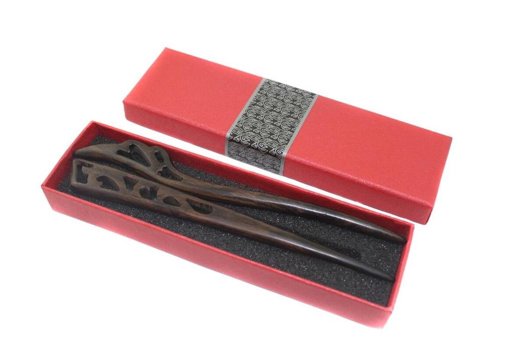 Naissant of Natural Wood Kanzashi Simple Wooden Hair Ornament for Japanese Clothing [Set 2] (Ebony Hairpin) -