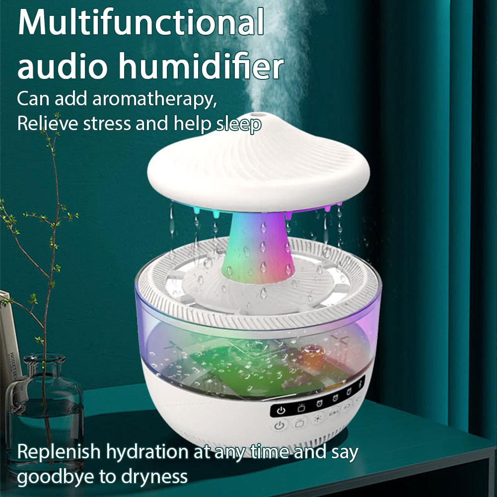 Multi Functional Bluetooth Speaker Humidifier Landscape Mushroom Shaped Cloud Rain Humidifier Assist With Sleep Atmosphere Light
