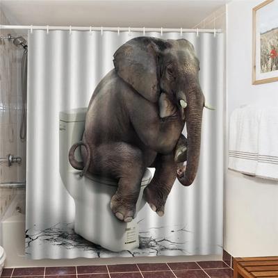 Vattentäta Badrumsgardiner 100% Polyestertyg Duschdraperi Tänkande Elefant Tryckt Heminredning Bakgrundsskärm Dekor