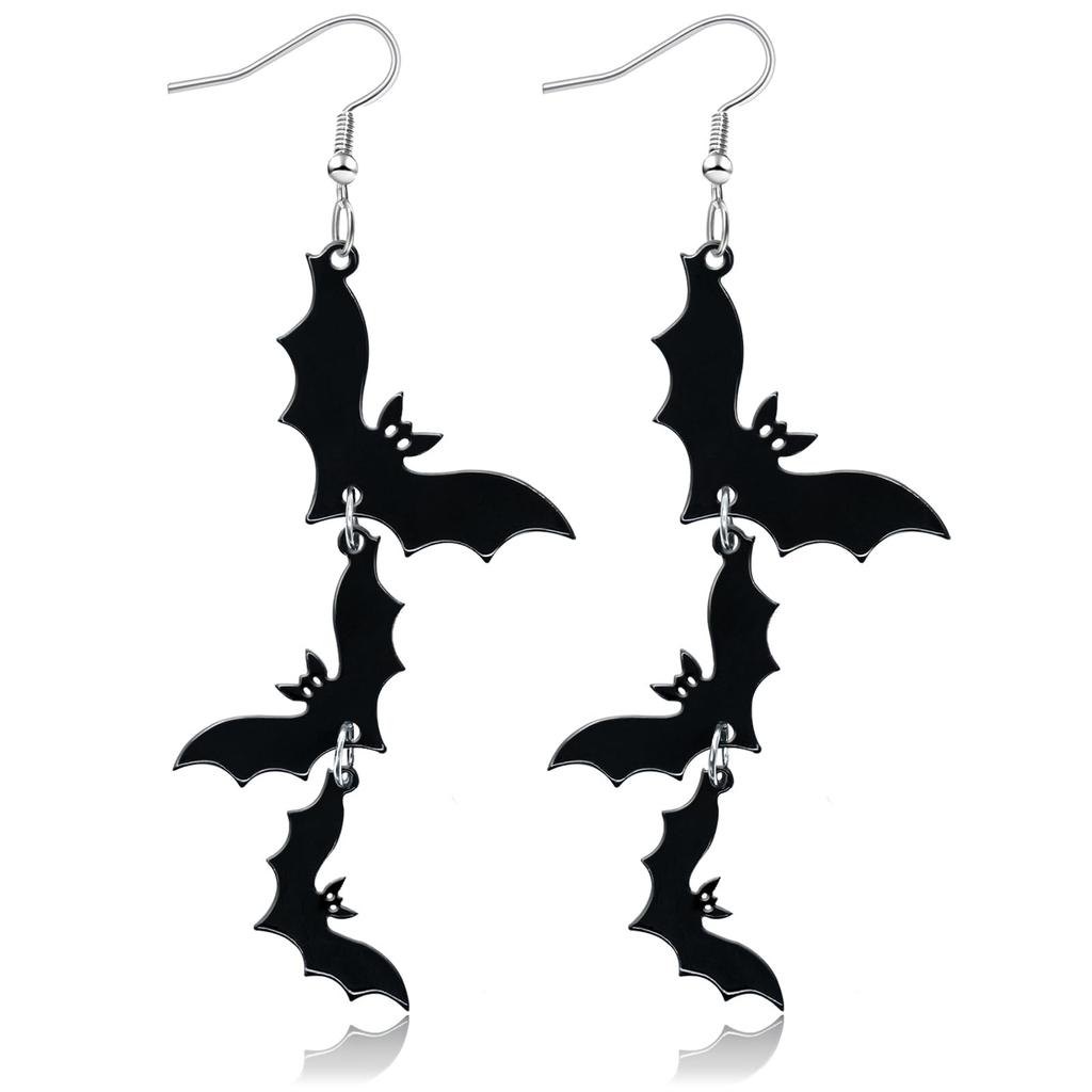 Acrylic Halloween Skull Bat Drop Dangle Earrings Multi-Layered Skull Stacking Earrings Dangle Earrings for Halloween Party