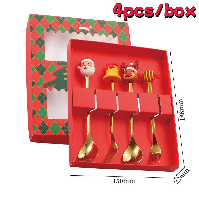 4/6Pcs Christmas Fork And Spoon Set,Stainless Steel Creative Tableware,Coffee Tea Dessert Forks And Spoons Gift Set
