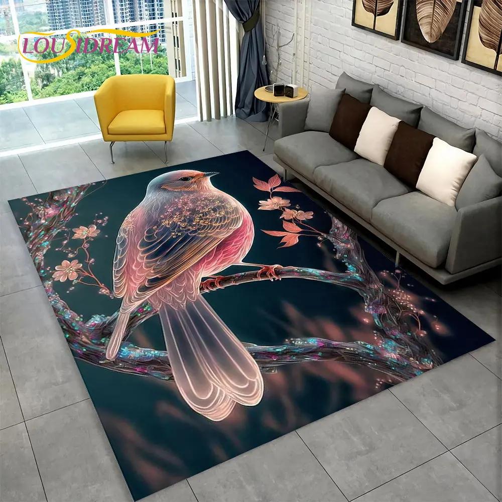 Exquisiter 3D-Teppich mit Vogel- und Blumenmotiv, Teppich für Zuhause, Wohnzimmer, Schlafzimmer, Sofa, Fußmatte, Küchendekoration, rutschfeste Bodenmatte