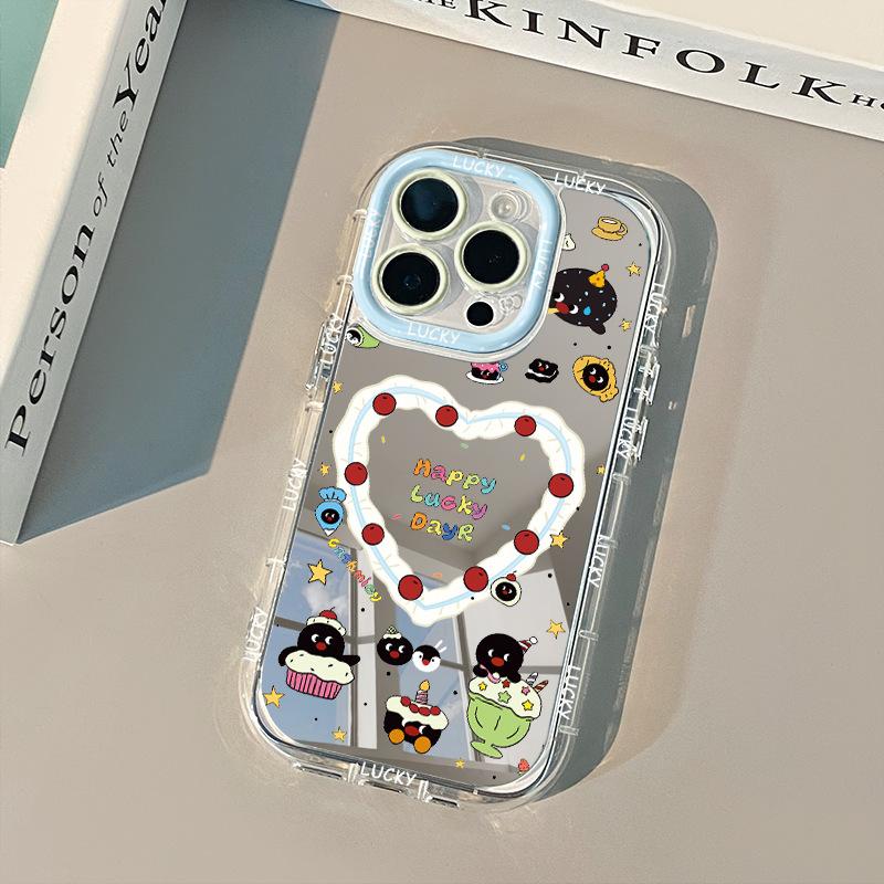

For Apple 15 Mobile Phone Case Mirror Penguin Birthday Party Phone13 for Xiaomi 14pro Cute Creativity for Oppo For iPhone 13mini