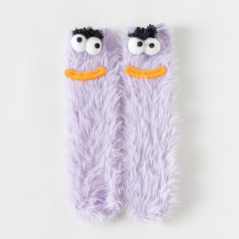 Ugly Cute Funny Socks Women's Medium Tube Socks Autumn and Winter Floor Sleeping Socks Coral Fleece Home Hair Fluffy Cute Warm