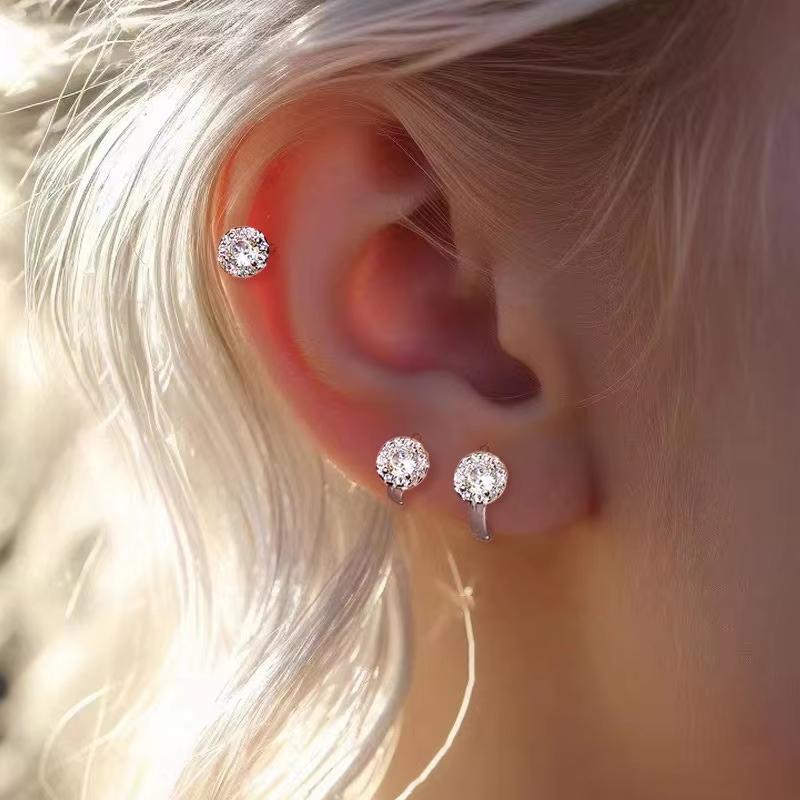 1 Pair Trendy Earring Jewelry Silver Round Zircon Earrings For Women Prevent Allergy Party Accessories Gift