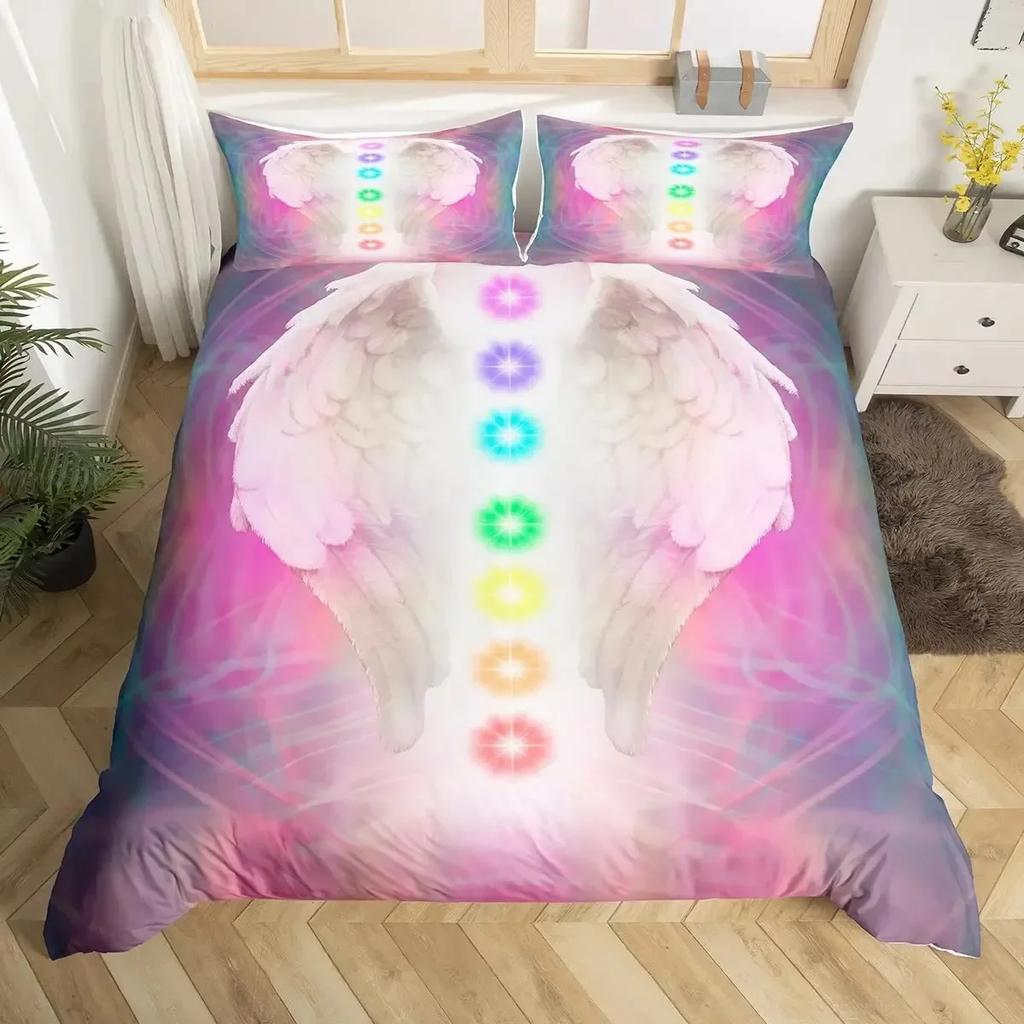 Luxury New 3D Print Angel Wings Duvet Cover Set Lucifer Angel Bedding Sets Aesthetic Wing Feather Full Size King Size for Girls