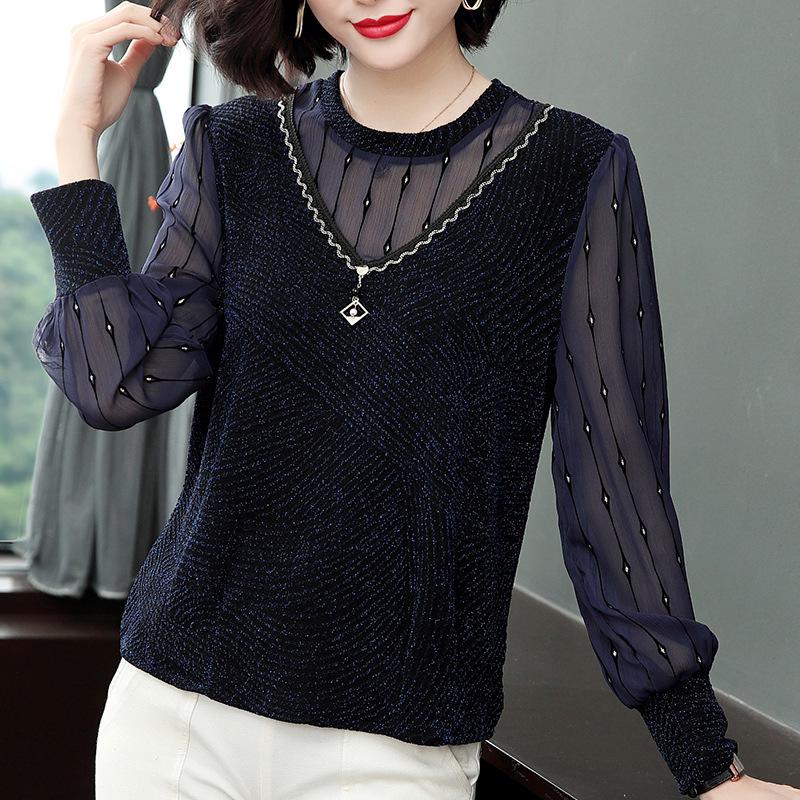 2023 Spring & Autumn Women's Long Sleeve Loose Base Shirt for Middle-aged Moms