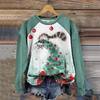 2025 European and American Cat Women's Christmas Themed 3d Printed Loose Knit Long Sleeved Fashionable High-End T-Shirt Top