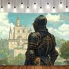 Glam Style Knight and Castle Tapestry, Polyester Wall Hanging for Living Room, Bedroom, Home Decor, Party Decoration, Of