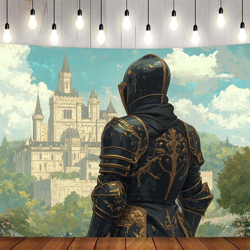 Glam Style Knight and Castle Tapestry, Polyester Wall Hanging for Living Room, Bedroom, Home Decor, Party Decoration, Of