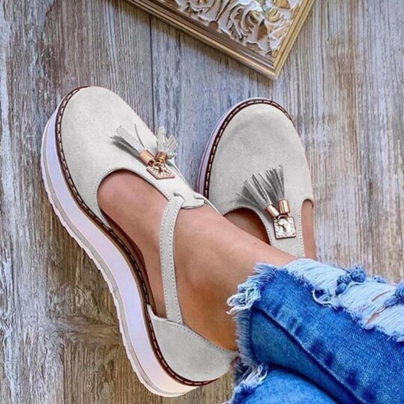 Customizable Women's Sandals Summer Casual Flat Platform Heel Tassel Buckle Strap Sandals Platform Vulcanized Shoes