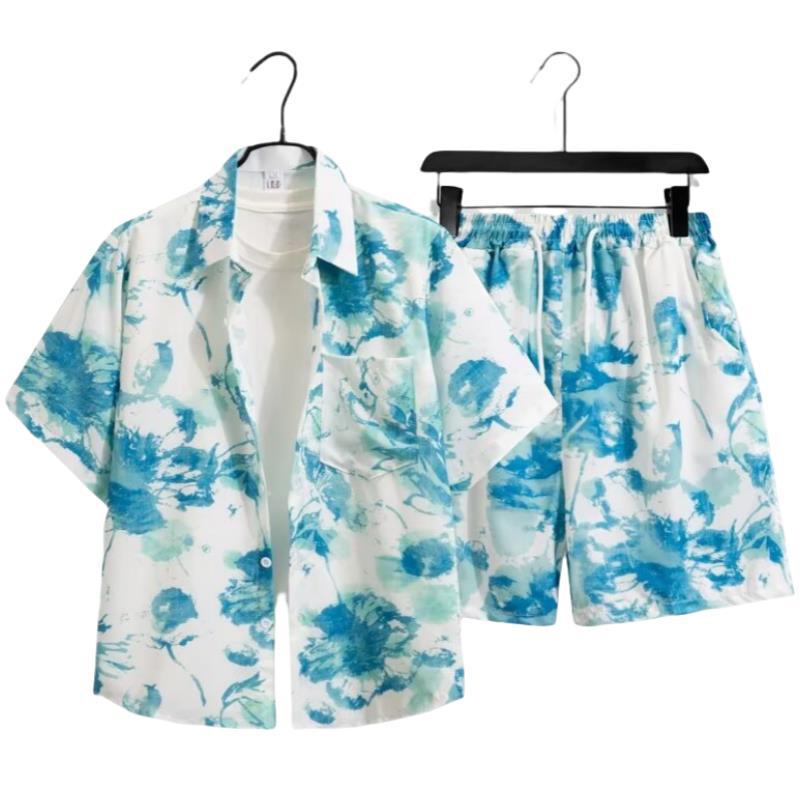 Unisex Summer Ice Silk Quick-Dry Hawaiian Shirt & Shorts Set