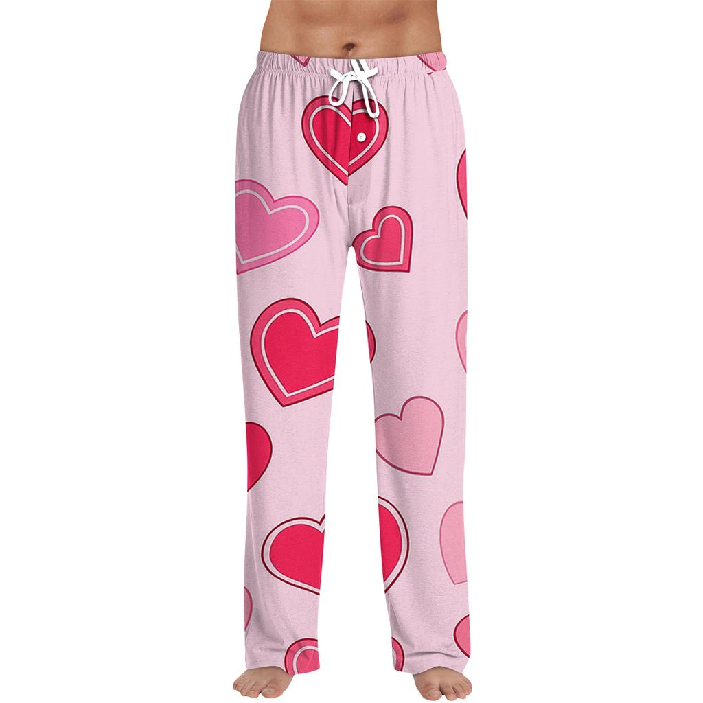 Men's Valentine's Day Printed Drawstring Long Pants Casual Pajamas