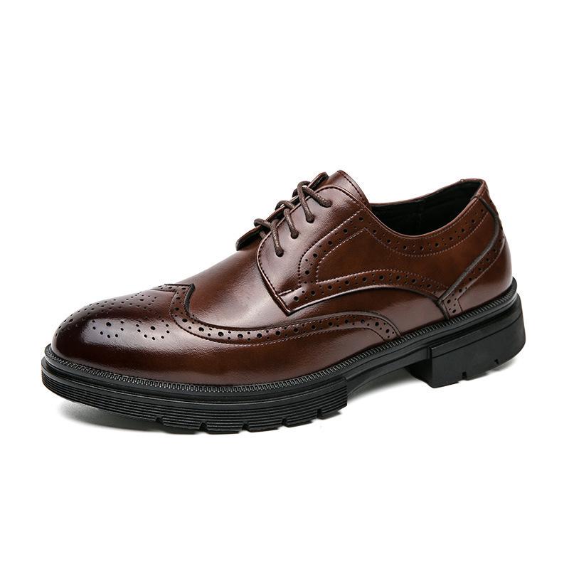 Men's Large Size Casual Brogue Leather Shoes, Pointed Toe, Height Increasing, Size 46