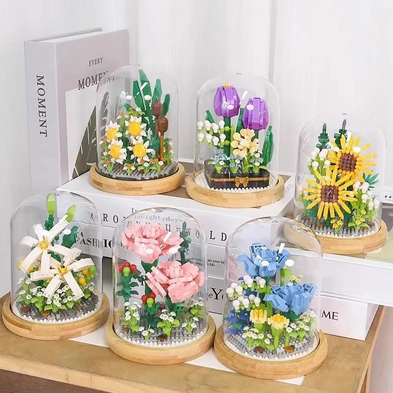 Building Block Flower Micro Particle Assembly for CHILDREN'S Building Block Toys Roses Tulips Tabletop Decorations Gifts