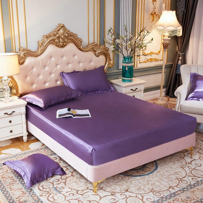 Ice Silk Satin Bed Sheets: Solid Color Three-Piece Set – Imitation Silk Mattress Protector.