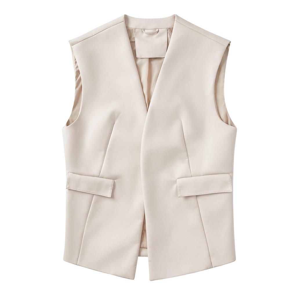 Plus Size Women's Sleeveless PU Leather Vest & Short Cardigan Jacket