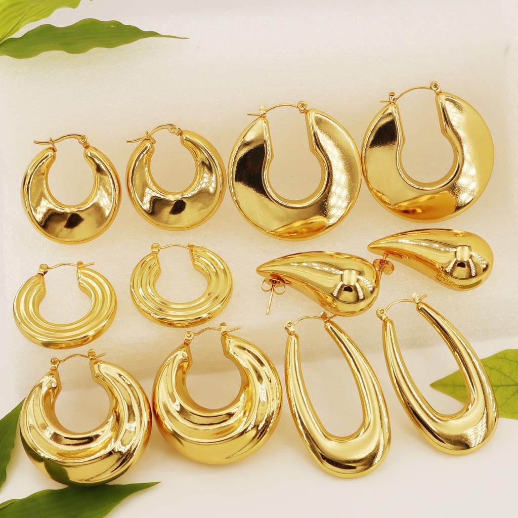 High Quality Women 18k Gold Plated Stainless Steel Huggie Earrings Hypoallergenic Jewelry Screw Twisted C-shape Hoop Earrings
