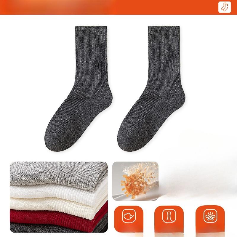Female Spring and Autumn Pure Color Antibacterial Deodorant Double Needle Boneless Drum Pile Pile Cotton Socks