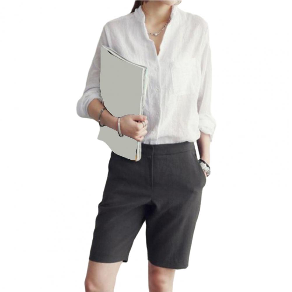 

Женская осенняя корейская однотонная блузка из хлопка и льна, винтажная однотонная тонкая свободная рубашка, повседневные корейские топы с длинными рукавами XS белый