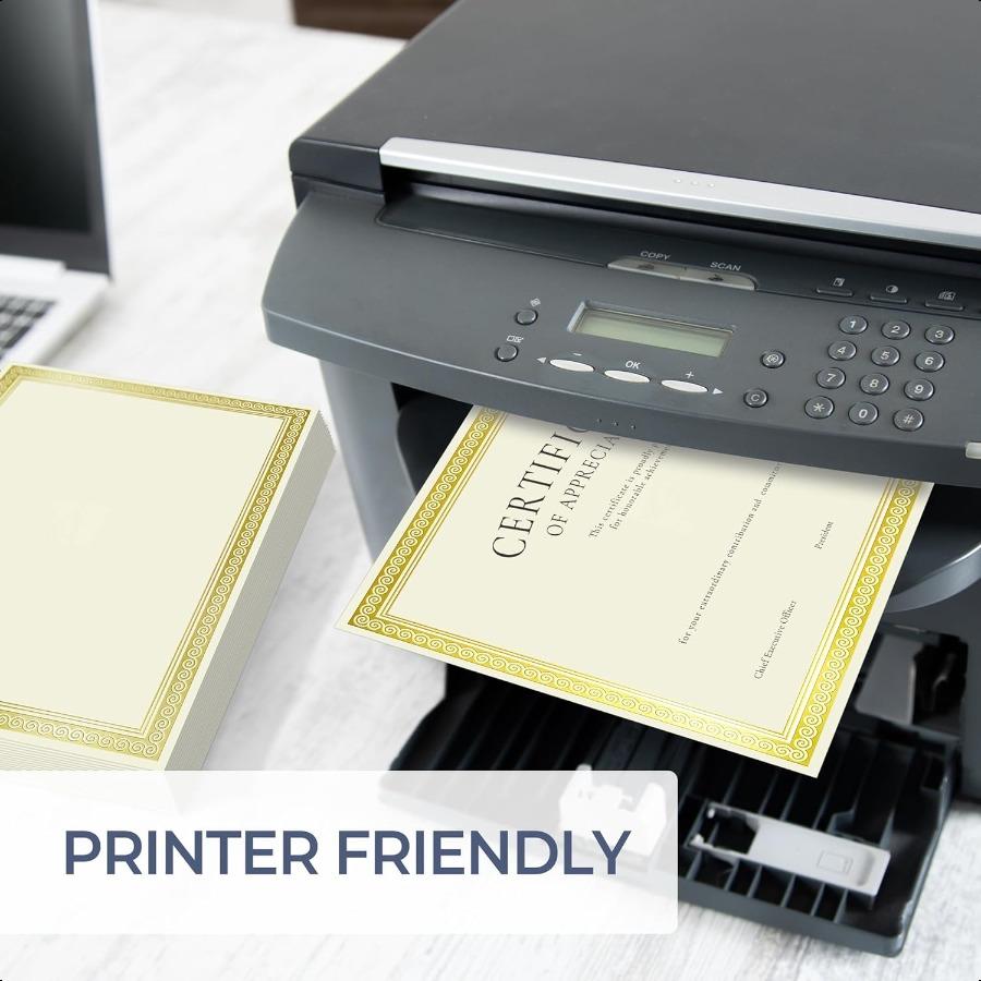 50 Sheets Certificate Papers Blank Gold Foil Border 8.5x11 for Diploma Certificates Participation Awards Document Cardstock Pap