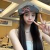 Women's Korean Plaid Bowknot Beret Hat