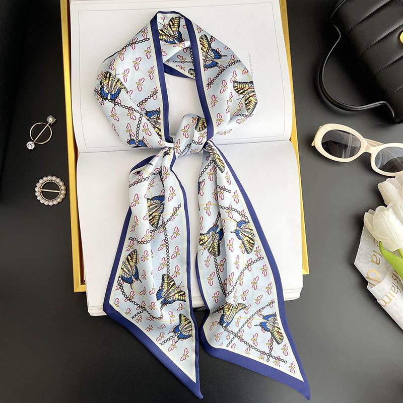 Simulated silk scarf, high-end women's headband, decorative scarf, streamer, fresh color matching, rhombus small scarf, headband.