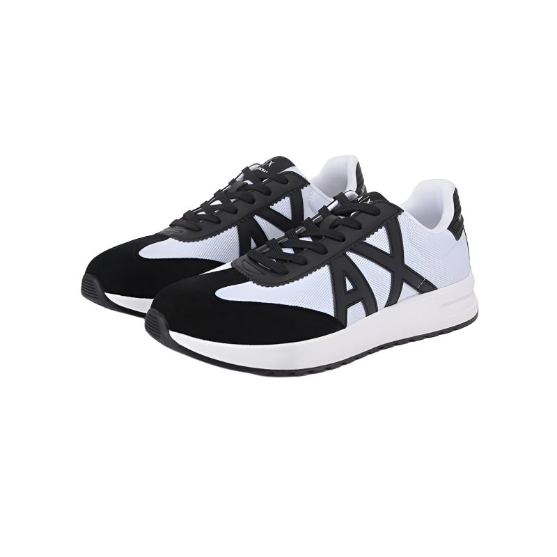 Armani Exchange Fabric Leather Pu Armani Ax Logo Mesh Splicing Thick Sole Low Top Casual Shoes Men sneakers White Black XUX071XV527T685