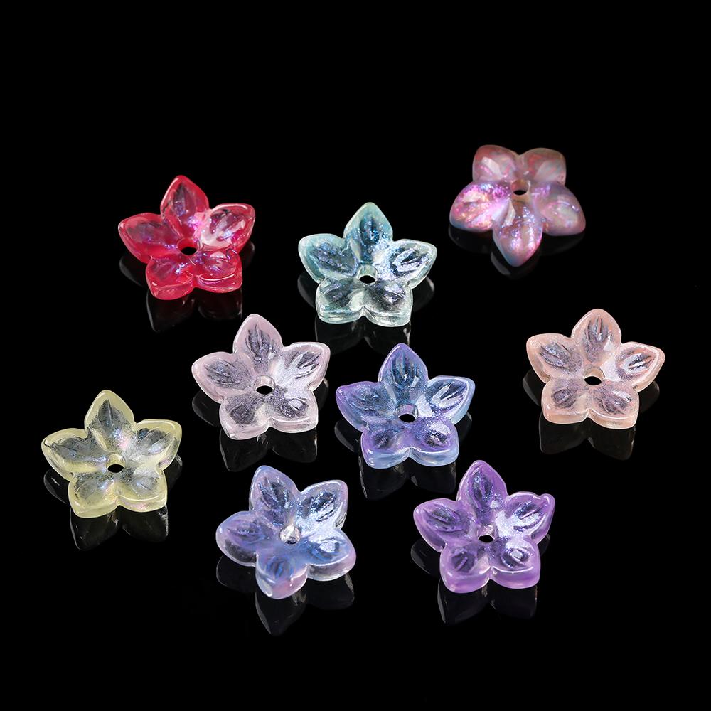 20pcs Glass Flower Shaped Beads Caps Five Petaled Flowers Loose Spacer Beads for DIY Jewelry Making Bracelet Necklace Supplies