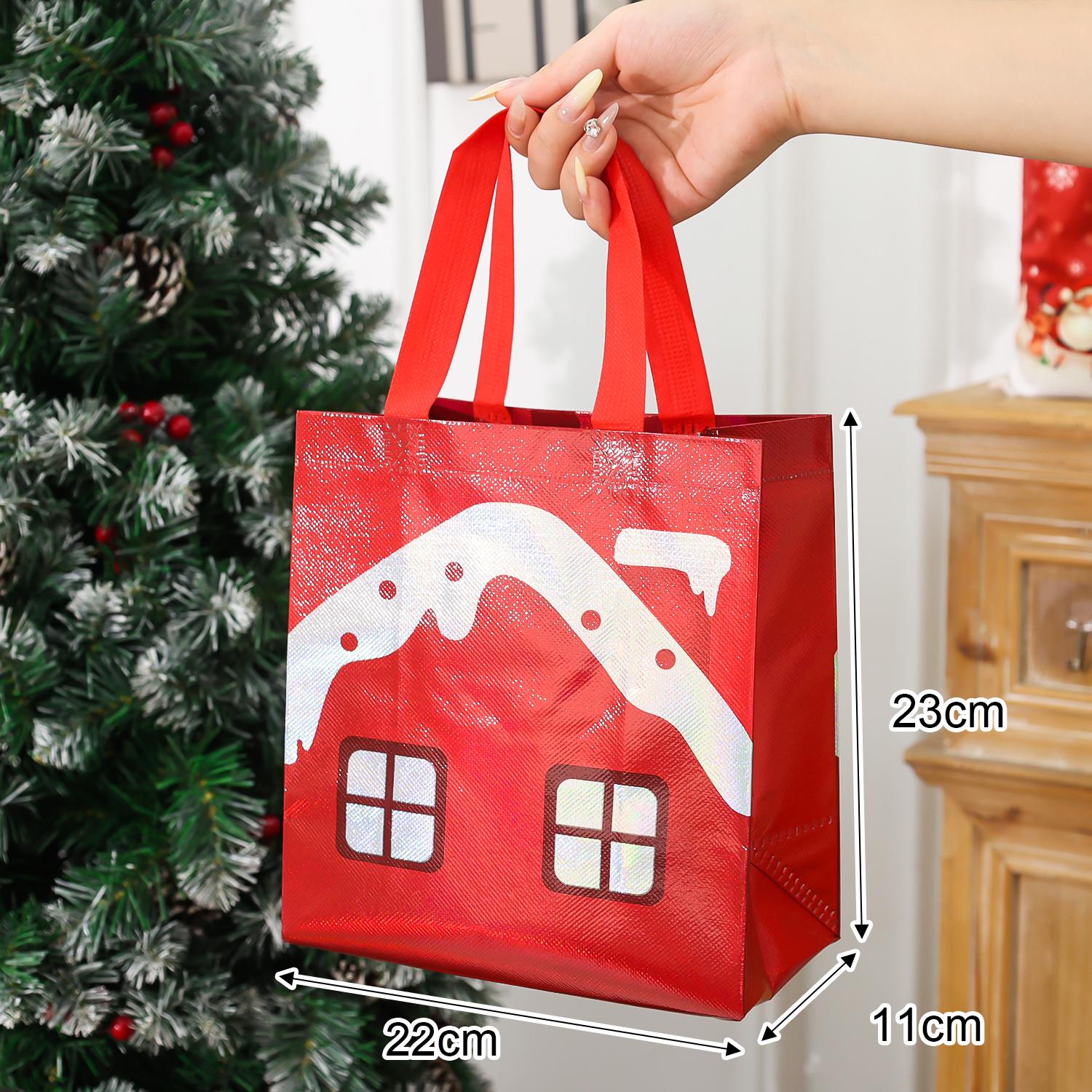 

12-1x Portable Gift Bags Non-Woven Fabric Candy Biscuit Organizer Gifts Present Wrapping Bags For Xmas Party Decoration Supplies 1PC
