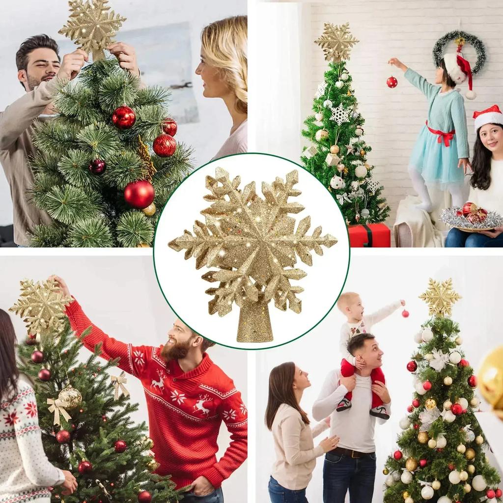 Christmas Tree Topper Lighted with Snowflake Projector,1D Hollow Glitter Lighted Snow Tree Topper for Christmas Tree Decorations